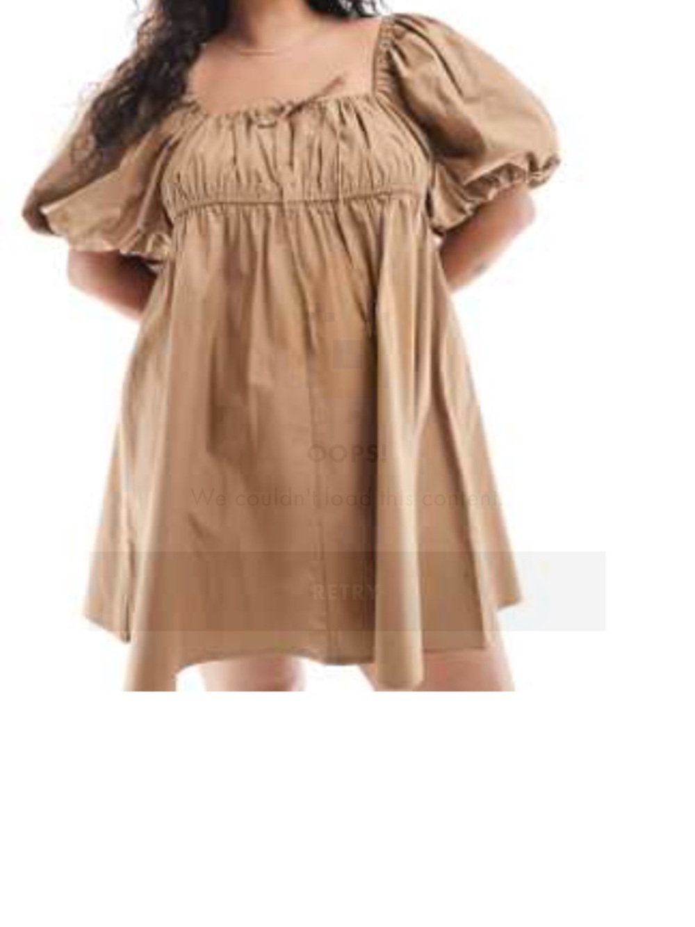 ASOS Curve Puff-Sleeve Babydoll Mini Dress in Tan